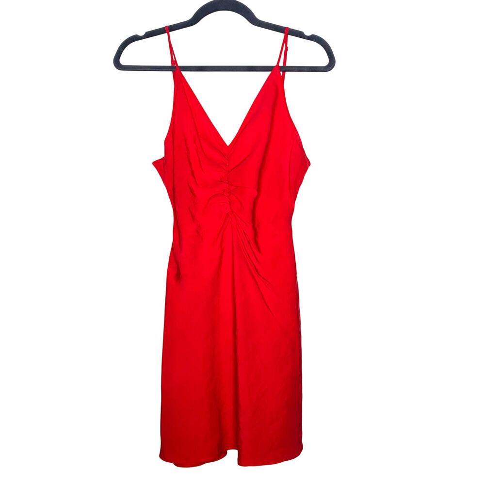 Zara Red Ruched Thin Strap Slip Dress Size Small Romantic Coquette Feminine